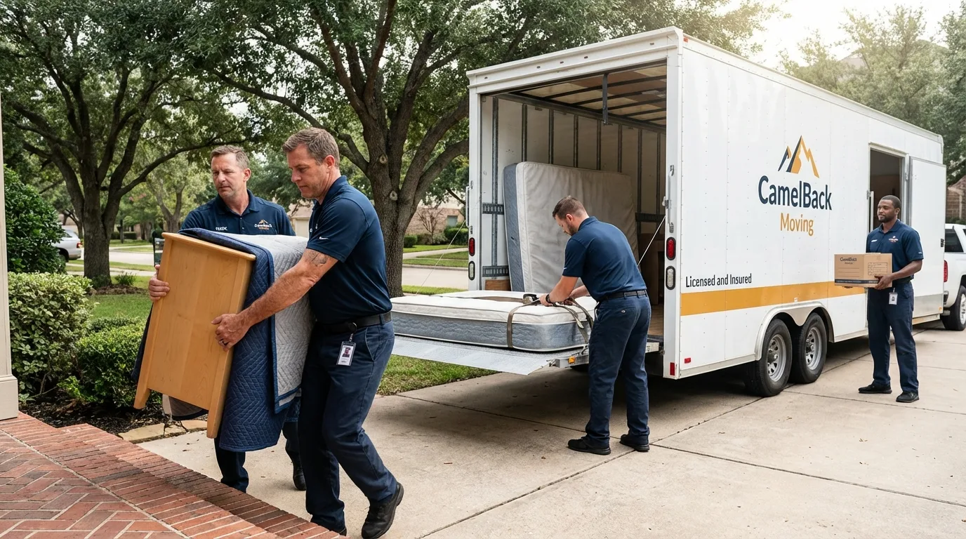 Crew loading residential truck for cross-state move from Charlevoix, MI