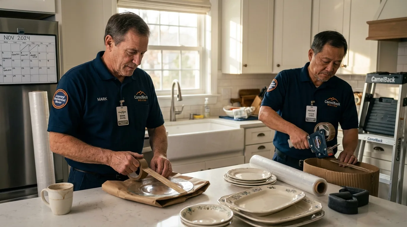 Professional crew packing kitchen dishware in Charlevoix, MI